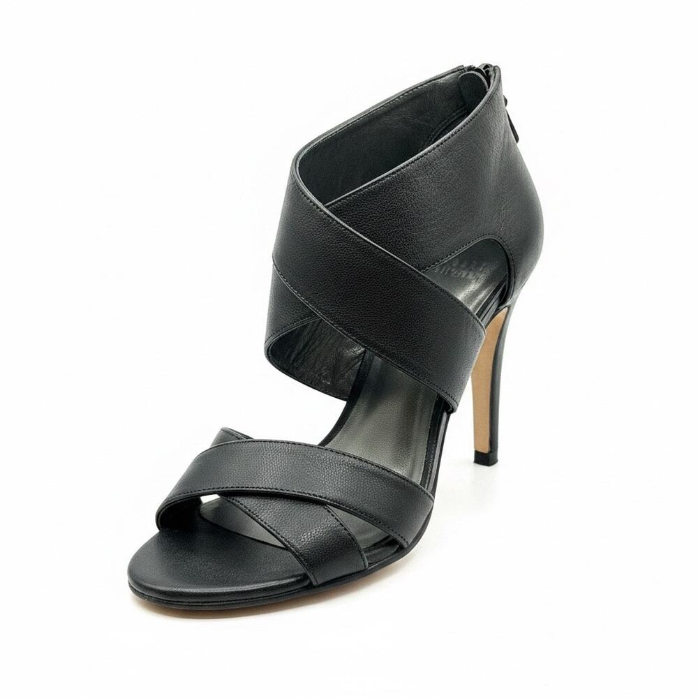 Stuart Weitzman Women Black Leather Criss Cross Stiletto Sandals Size 8.5